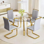42-Inch Round Tempered Glass Dining Table with Gold Metal Legs - Image 3