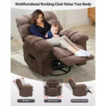 Rocking Recliner Chair, 360 Swivel Rocker, Single Sofa, Extra Wide Manual Recliner, Chenille Upholstery - Image 12