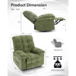 Rocking Recliner Chair, 360 Swivel Rocker, Single Sofa, Extra Wide Manual Recliner, Chenille Upholstery - Image 25