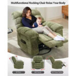 Rocking Recliner Chair, 360 Swivel Rocker, Single Sofa, Extra Wide Manual Recliner, Chenille Upholstery - Image 27
