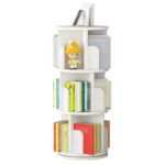 Rotating 3-Tier Wooden Bookshelf with Open Compartments