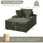 Oversized Chaise Lounge Chair with Storage - Upholstered Corduroy Sofa Chair with 3 Pillows for Home - Image 11