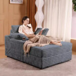 Oversized Chaise Lounge Chair with Storage - Upholstered Corduroy Sofa Chair with 3 Pillows for Home - Image 21