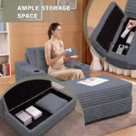 Oversized Chaise Lounge Chair with Storage - Upholstered Corduroy Sofa Chair with 3 Pillows for Home - Image 25