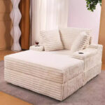 Oversized Chaise Lounge Chair with Storage - Upholstered Corduroy Sofa Chair with 3 Pillows for Home