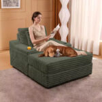 Oversized Chaise Lounge Chair with Storage - Upholstered Corduroy Sofa Chair with 3 Pillows for Home - Image 10