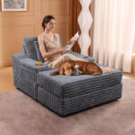 Oversized Chaise Lounge Chair with Storage - Upholstered Corduroy Sofa Chair with 3 Pillows for Home - Image 19