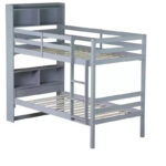 Twin Bunk Bed with Bookcase Headboard, Safety Guardrails and Ladder, Convertible to 2 Beds, Gray - Image 6