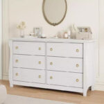 Wide 6-Drawer Wooden Dresser with Textured Front