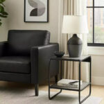 21 Inch Modern End Table with Open Shelves, Wood, Gray, Black