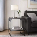 21 Inch Modern End Table with Open Shelves, Wood, Gray, Black - Image 2