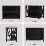 V-Leg Kitchen Island Cabinet with LED Lighting and Power Outlet – Black & Wood Tone - Image 4