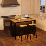 V-Leg Kitchen Island Cabinet with LED Lighting and Power Outlet – Black & Wood Tone - Image 5