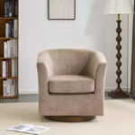 Modern Wooden 360 Swivel Velvet Upholstered Accent Chair