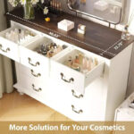 9-Drawer Storage Cabinet with Vintage Frame — White & Brown, Acacia Wood - Image 3