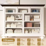 9-Drawer Storage Cabinet with Vintage Frame — White & Brown, Acacia Wood - Image 4