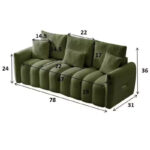 78 Inch Teddy Fabric Sofa with 3 Back Pillows and 3 Cushions, Solid Wood Frame, 3-Seat Upholstered Sofa, Green - Image 4