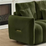 78 Inch Teddy Fabric Sofa with 3 Back Pillows and 3 Cushions, Solid Wood Frame, 3-Seat Upholstered Sofa, Green - Image 5