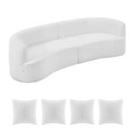 Modern Cloud Plush Sectional Sofa, 112" Curved Modular Couch with 4 Pillows - Oversized Deep Seat Corduroy Fabric, White