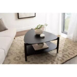 Triangular Two-Tier Wood Coffee Table, 32x31x17, Black - Image 6