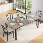 Rectangular Extension Dining Table with Acacia Wood Top and Metal Frame - Image 2