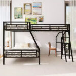 Twin over Full Metal Bunk Bed with Twin Size Loft Bed and Desk, Black - Image 2