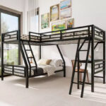 Twin over Full Metal Bunk Bed with Twin Size Loft Bed and Desk, Black - Image 3