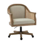 Swivel Barrel Task Chair with Rattan Arms and Foam Cushion - Image 2