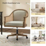 Swivel Barrel Task Chair with Rattan Arms and Foam Cushion - Image 5