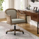 Swivel Barrel Task Chair with Rattan Arms and Foam Cushion - Image 26